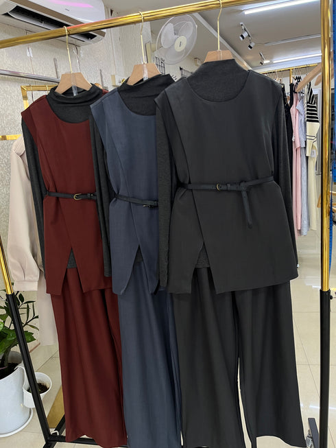 Women Elegant Turtleneck,Vest With Pant Sets